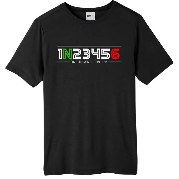 1N23456 Motorcycle Gear Shift Pattern Manual Transmission ChromaSoft Performance T-Shirt