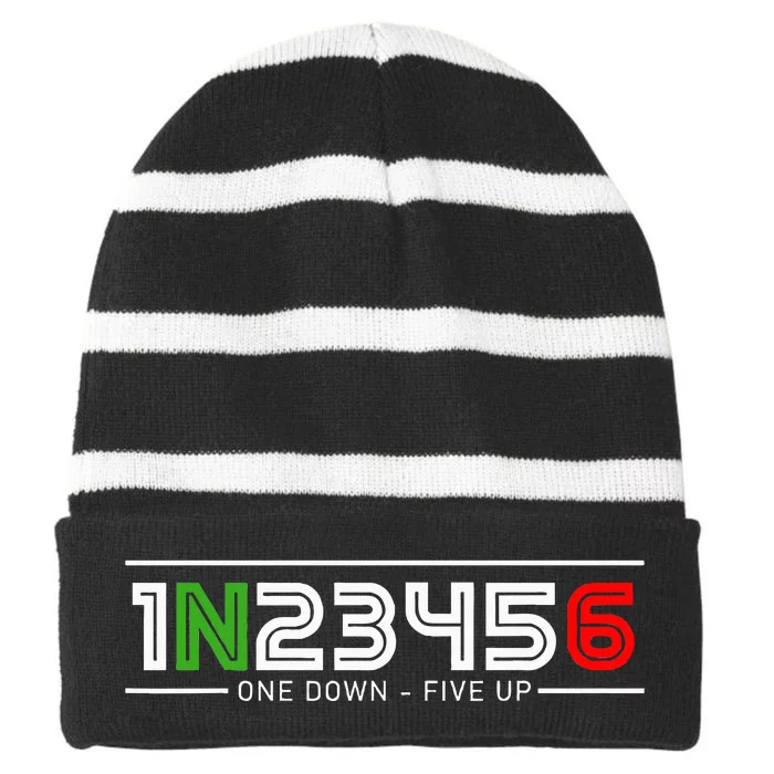 1N23456 Motorcycle Gear Shift Pattern Manual Transmission Striped Beanie with Solid Band