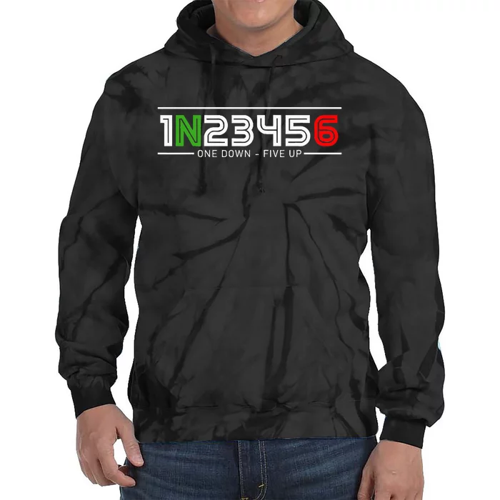 1N23456 Motorcycle Gear Shift Pattern Manual Transmission Tie Dye Hoodie