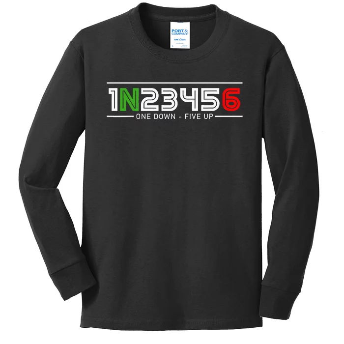 1N23456 Motorcycle Gear Shift Pattern Manual Transmission Kids Long Sleeve Shirt