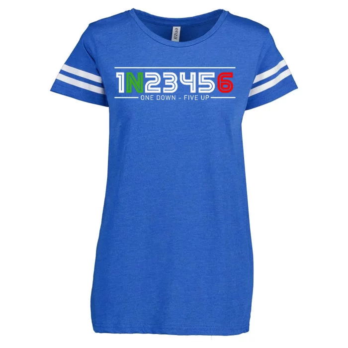 1N23456 Motorcycle Gear Shift Pattern Manual Transmission Enza Ladies Jersey Football T-Shirt