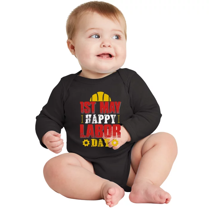 1st May Happy Labor Day Gift Baby Long Sleeve Bodysuit