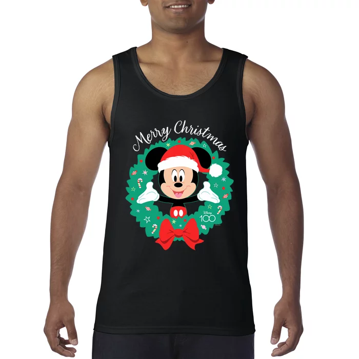 100 Mickey Mouse Merry Christmas Wreath Holiday D100 Tank Top