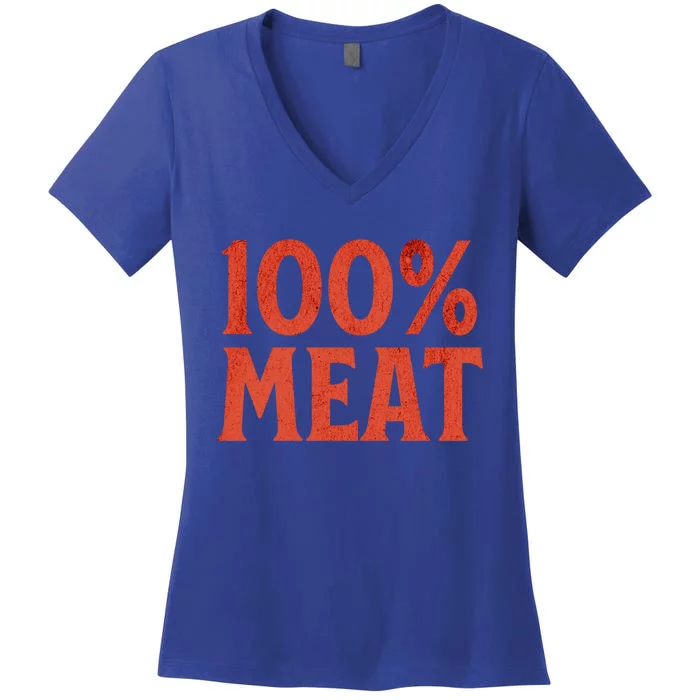 100% Meat Vintage Smoking Bbq Lover Grill Dad Gift Women's V-Neck T-Shirt