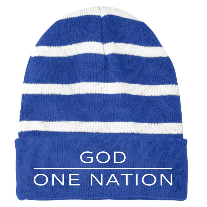 1 Nation Under God Line Art Patriotic Christian Religion Gift Striped Beanie with Solid Band