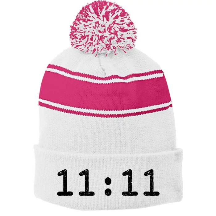 1111 Numerology Vintage Style Spiritual Awakening Stripe Pom Pom Beanie