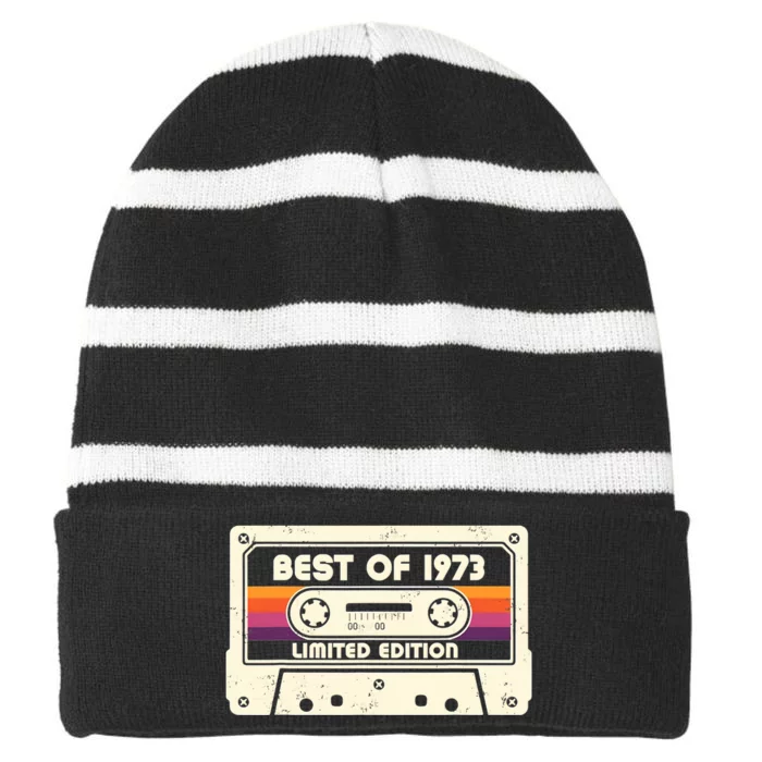 1973 Old Cassette Tape Funny 50th Birthday Vintage Striped Beanie with Solid Band