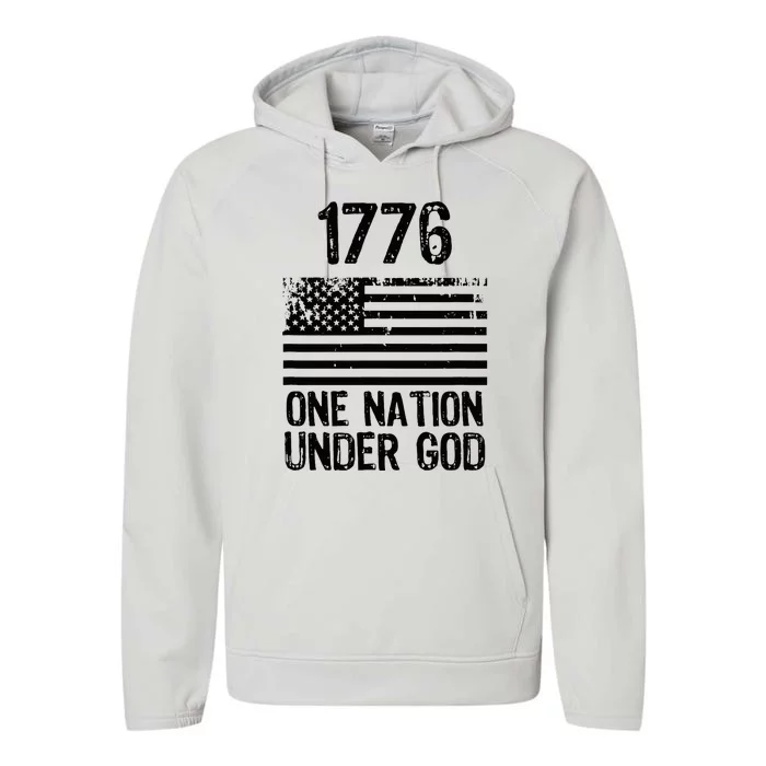 1776 One Nation Under God Patriotic Flag Performance Fleece Hoodie