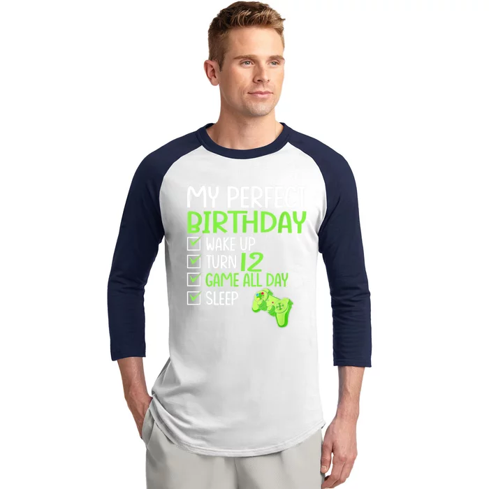 12th Perfect Birthday Boys Gaming 12 Years Old Gifts Gamer Baseball Sleeve Shirt