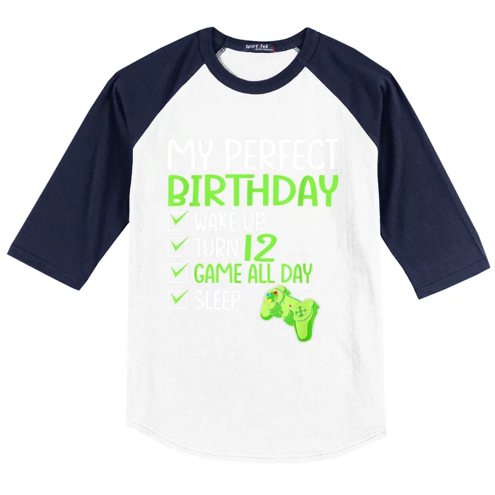 12th Perfect Birthday Boys Gaming 12 Years Old Gifts Gamer Baseball Sleeve Shirt