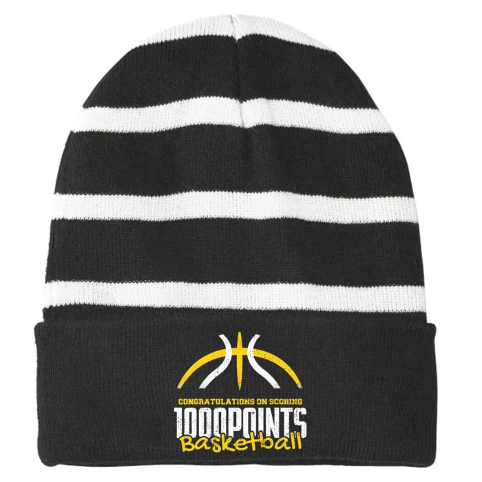 1000 Points Basketball Scorer High School Basketball Player Striped Beanie with Solid Band