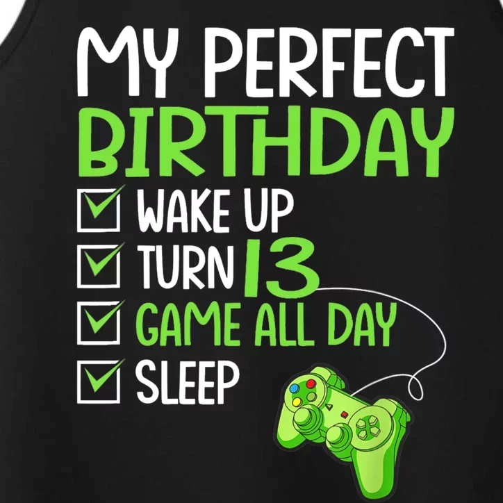 13th Perfect Birthday Boys Gaming 13 Years Old Gifts Gamer TShirt Performance Tank