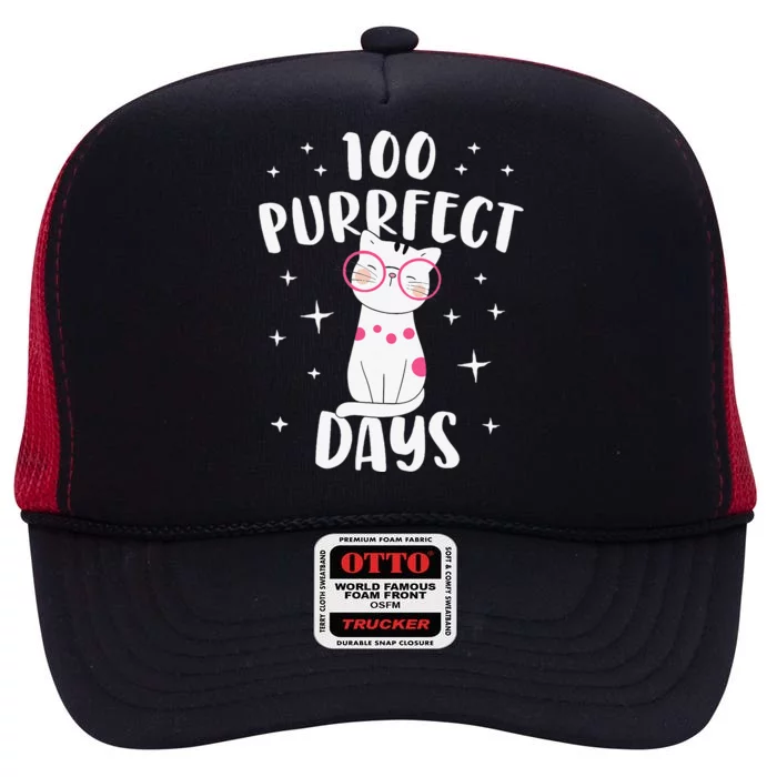 100 Purrfect Days Cat Happy 100th Day Of School Costume High Crown Mesh Trucker Hat