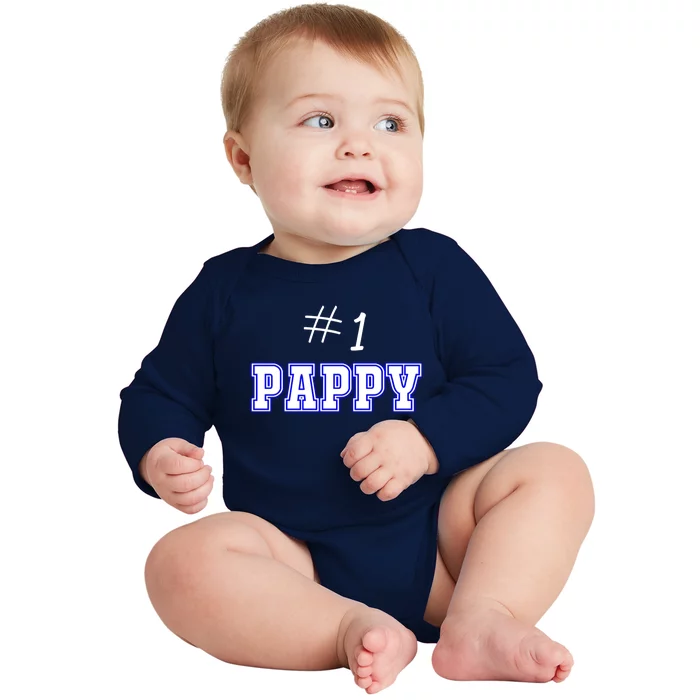 #1 Pappy Fathers Day Present Daddy Pa American Dad Cute Gift Baby Long Sleeve Bodysuit