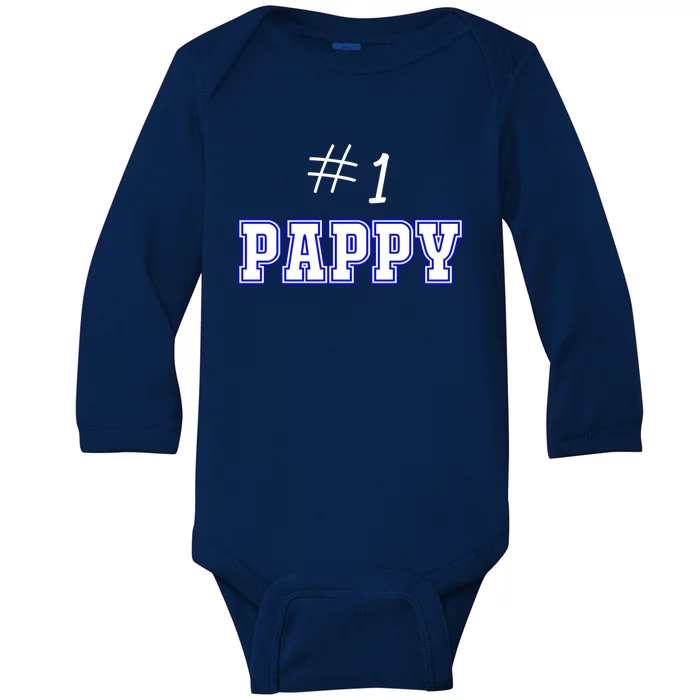 #1 Pappy Fathers Day Present Daddy Pa American Dad Cute Gift Baby Long Sleeve Bodysuit