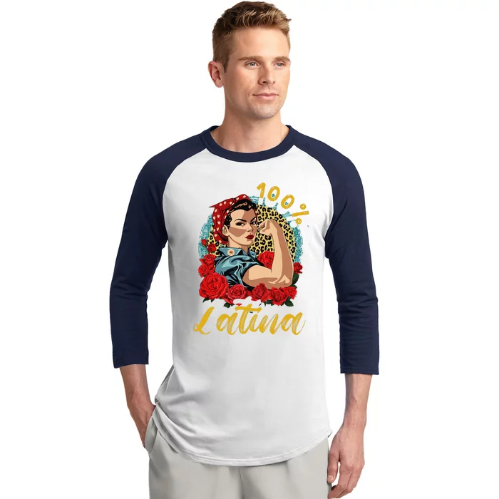 100 Percent Latina Hispanic Heritage Month Latin Women Baseball Sleeve Shirt