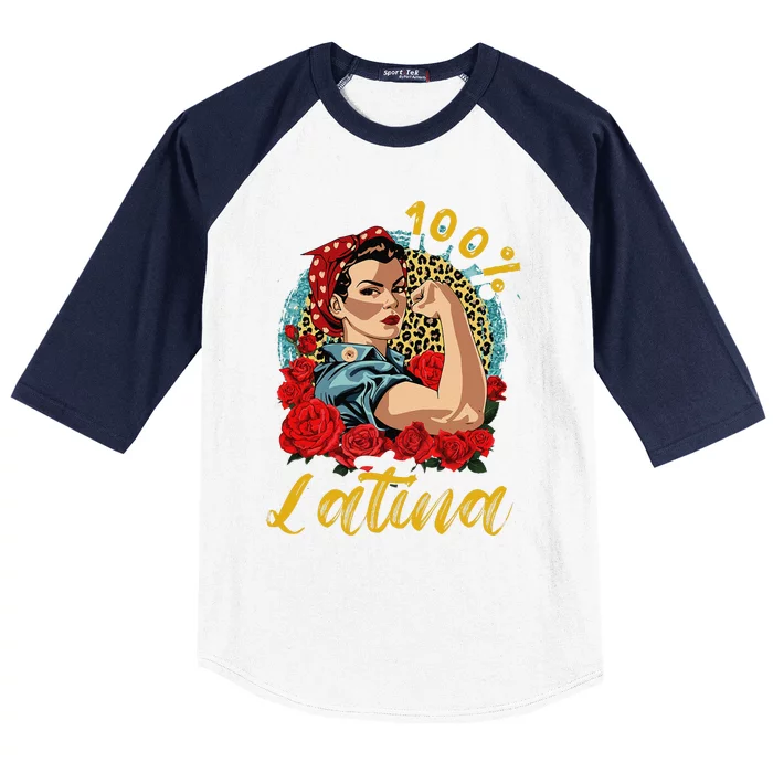 100 Percent Latina Hispanic Heritage Month Latin Women Baseball Sleeve Shirt