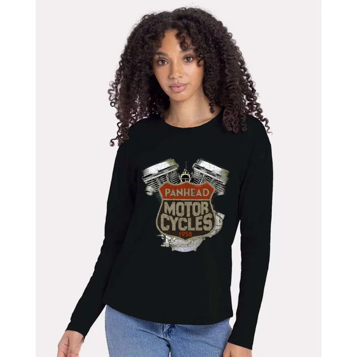 1958 Panhead Motorcycle Vintage Distressed Biker Chopper Rat Womens Cotton Relaxed Long Sleeve T-Shirt