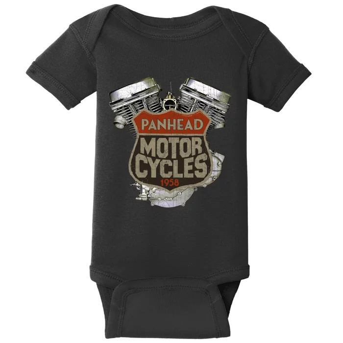 1958 Panhead Motorcycle Vintage Distressed Biker Chopper Rat Baby Bodysuit