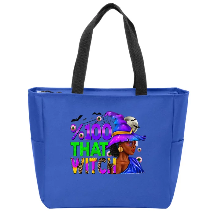 100 Percent That Witch Black Afro Witch Halloween Zip Tote Bag