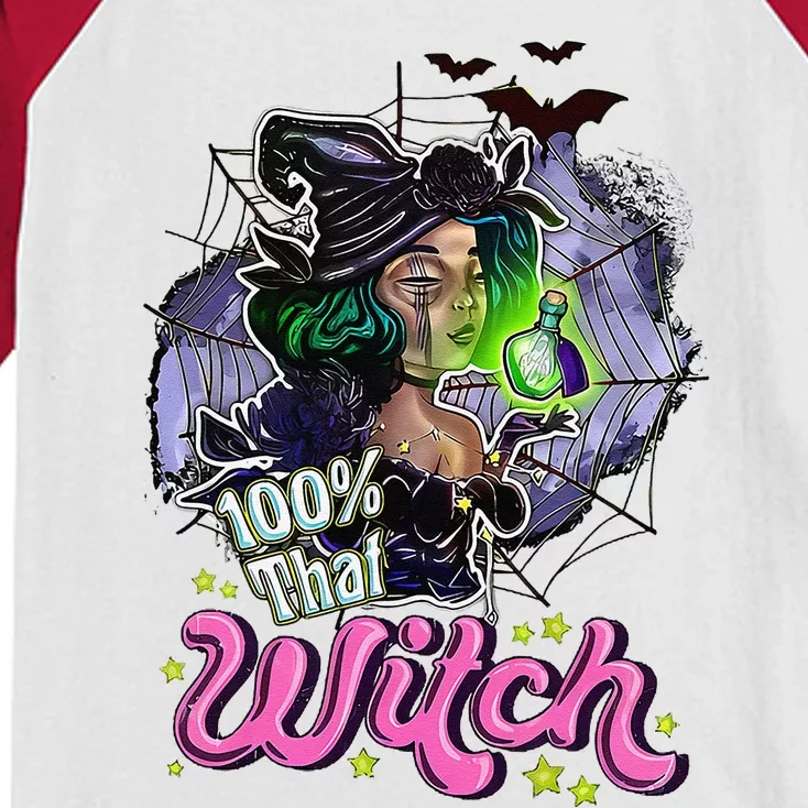 100 Percent That Witch Funny Halloween Gifts Kids Colorblock Raglan Jersey