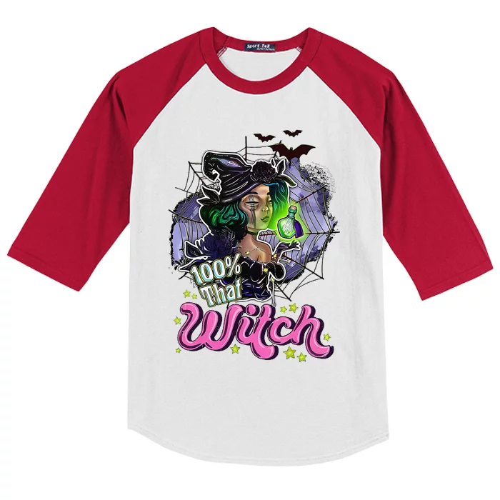 100 Percent That Witch Funny Halloween Gifts Kids Colorblock Raglan Jersey