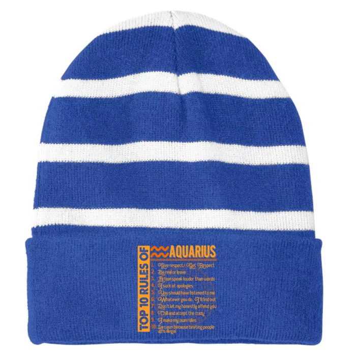 10 Rules Aquarius Symbols Horoscope Zodiac Sign Astrologer Funny Gift Striped Beanie with Solid Band