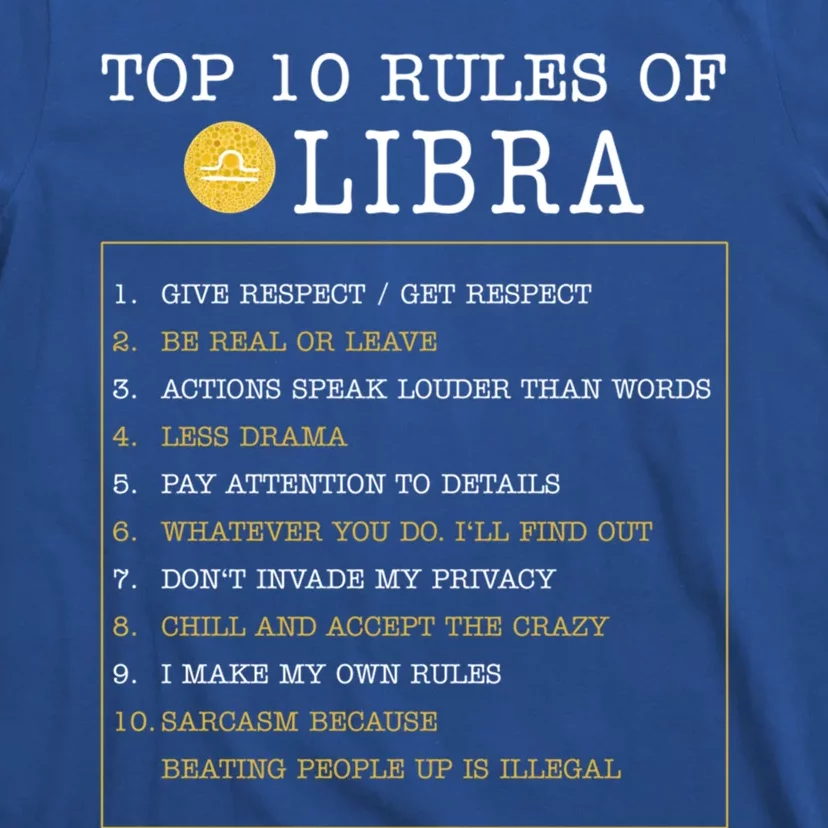 10 Rules Of Libra Horoscope Zodiac Astrological Sign Gift T-Shirt