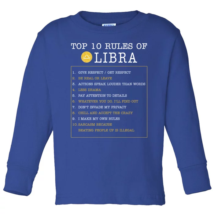 10 Rules Of Libra Horoscope Zodiac Astrological Sign Gift Toddler Long Sleeve Shirt