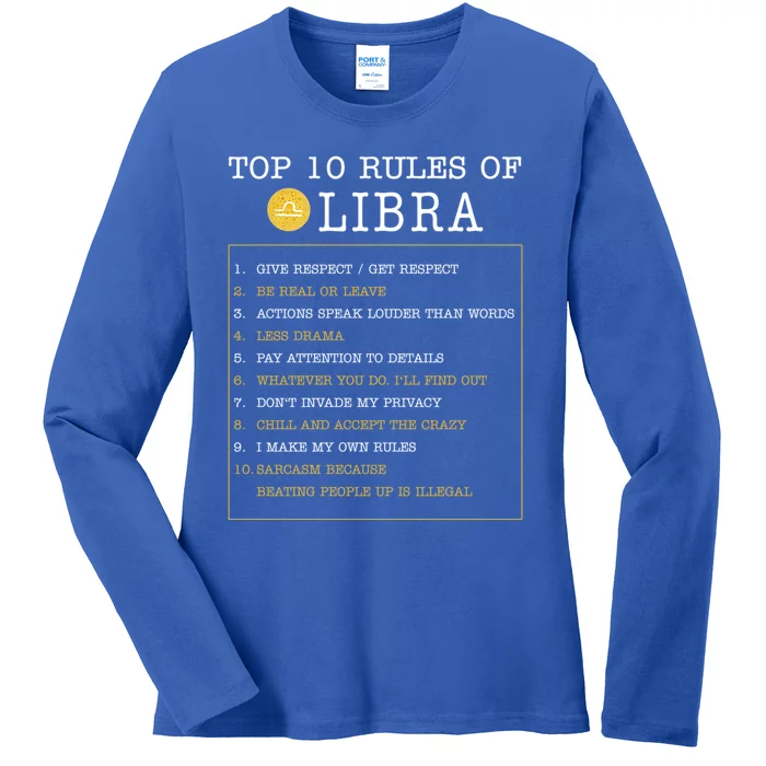 10 Rules Of Libra Horoscope Zodiac Astrological Sign Gift Ladies Long Sleeve Shirt