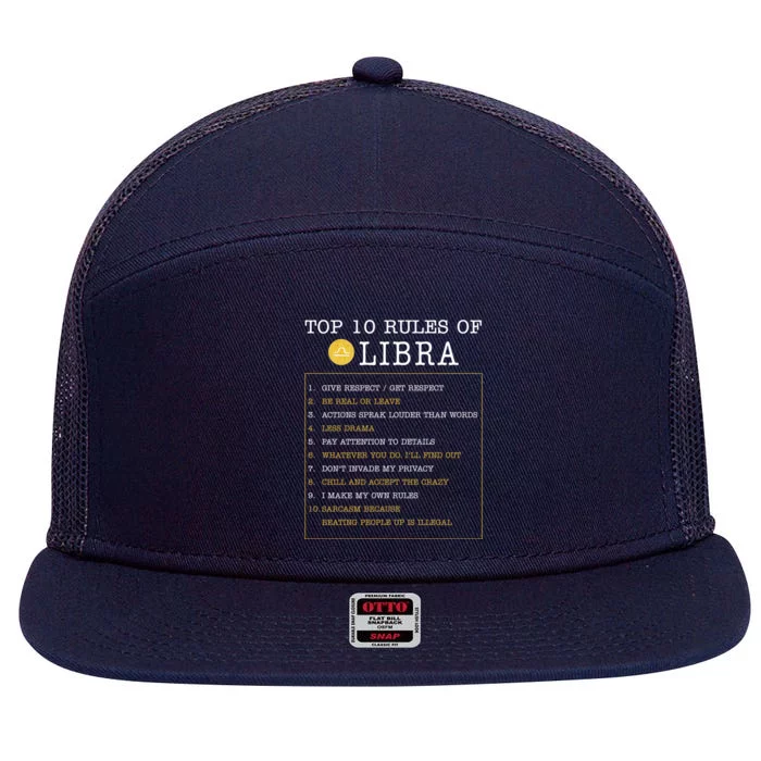 10 Rules Of Libra Horoscope Zodiac Astrological Sign Gift 7 Panel Mesh Trucker Snapback Hat