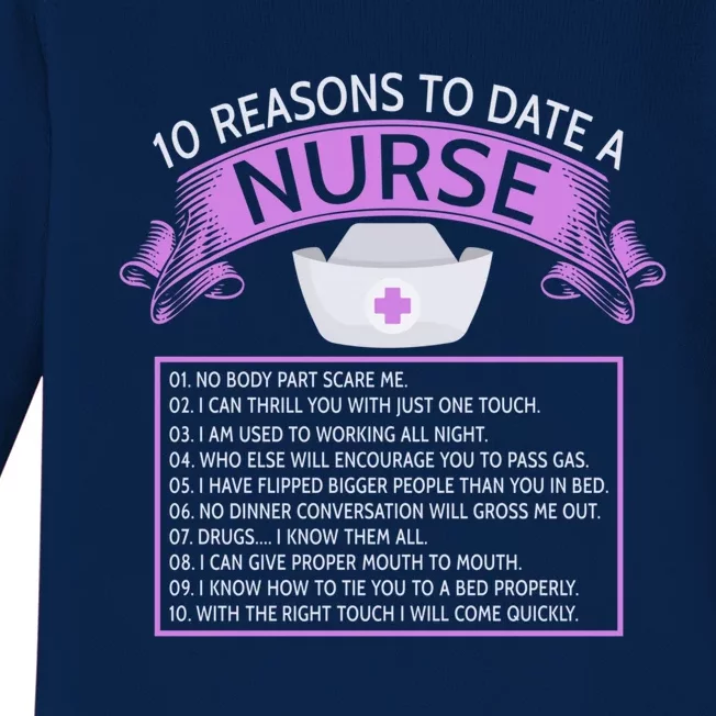 10 Reasons To Date A Nurse Funny Dating Saying Gift Baby Long Sleeve Bodysuit