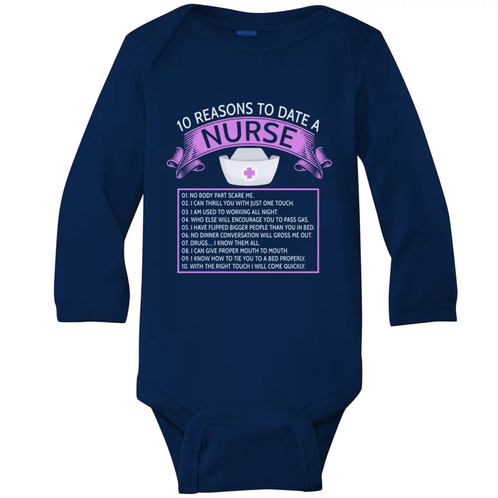 10 Reasons To Date A Nurse Funny Dating Saying Gift Baby Long Sleeve Bodysuit