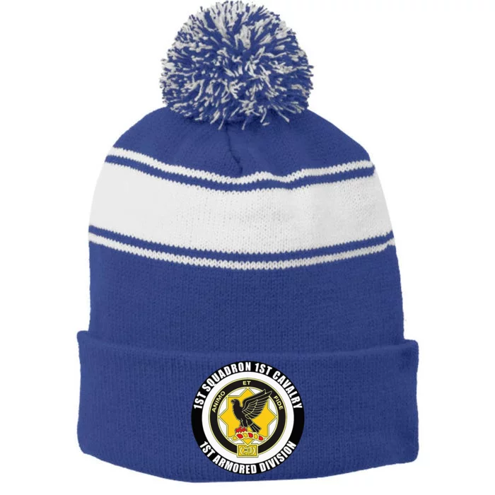 1st Squadron 1st Cavalry 1st Armored Division Stripe Pom Pom Beanie