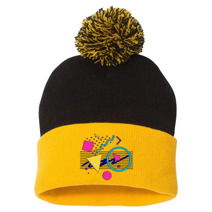 1988 Sensations 80S Retrowave Outrun Memphis Milano Style Pom Pom 12in Knit Beanie