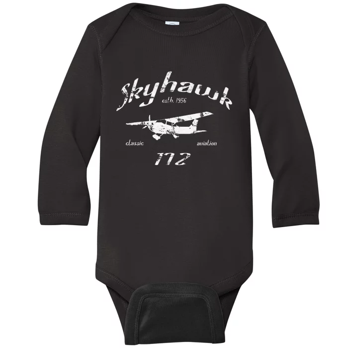 172 Skyhawk Airplane Classic Vintage Aviation Private PIlot Baby Long Sleeve Bodysuit