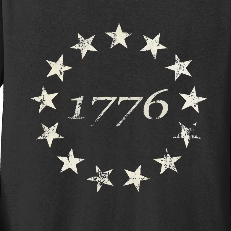 13 Star Flag Betsy Ross Distressed American Flag 1776 Kids Long Sleeve Shirt