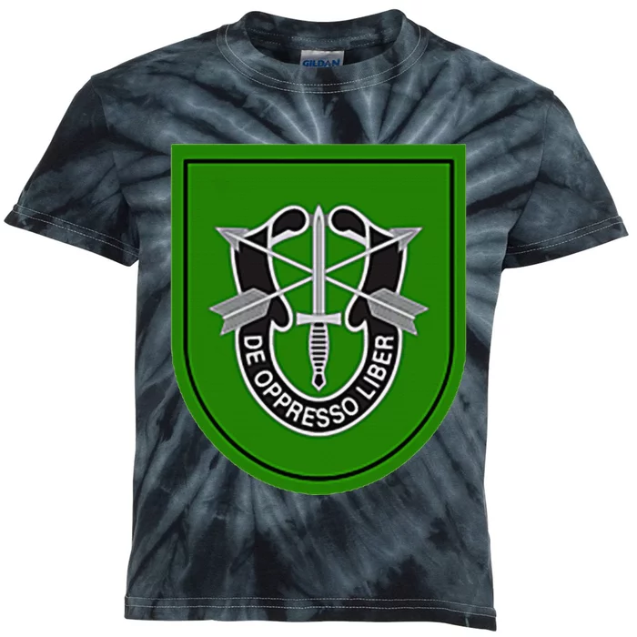 10th Special Forces Group Beret Flash And Crest Kids Tie-Dye T-Shirt