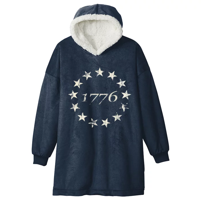 13 Star Flag Betsy Ross Distressed American Flag 1776 Hooded Wearable Blanket