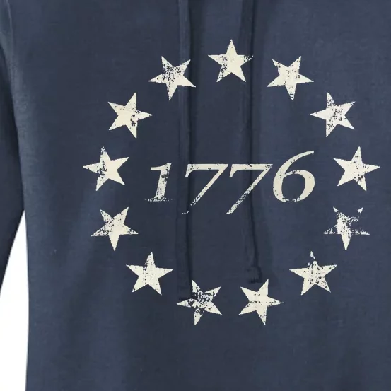 13 Star Flag Betsy Ross Distressed American Flag 1776 Women's Pullover Hoodie