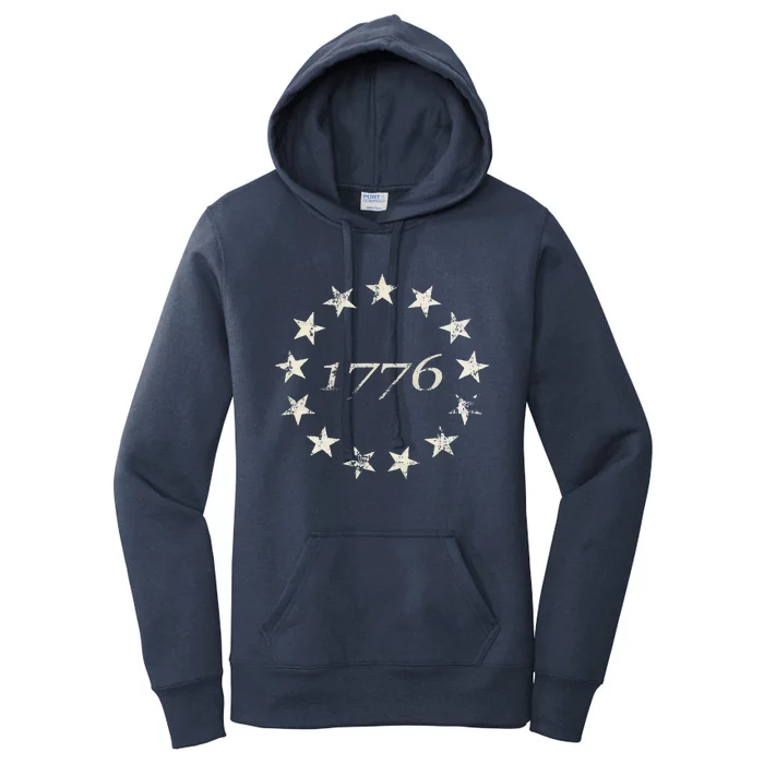 13 Star Flag Betsy Ross Distressed American Flag 1776 Women's Pullover Hoodie