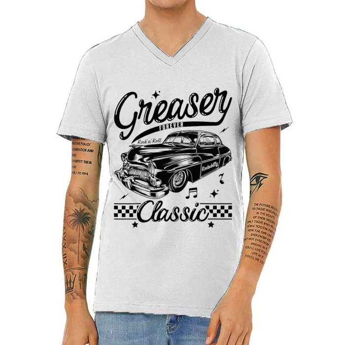 1950s Sock Hop Costume Retro 50s Vintage Rockabilly Greaser V-Neck T-Shirt