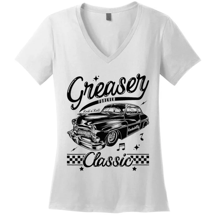 1950s Sock Hop Costume Retro 50s Vintage Rockabilly Greaser Women's V-Neck T-Shirt