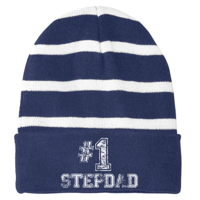 1 StepDad Step Dad Number One Fathers Day Gift Tee Striped Beanie with Solid Band