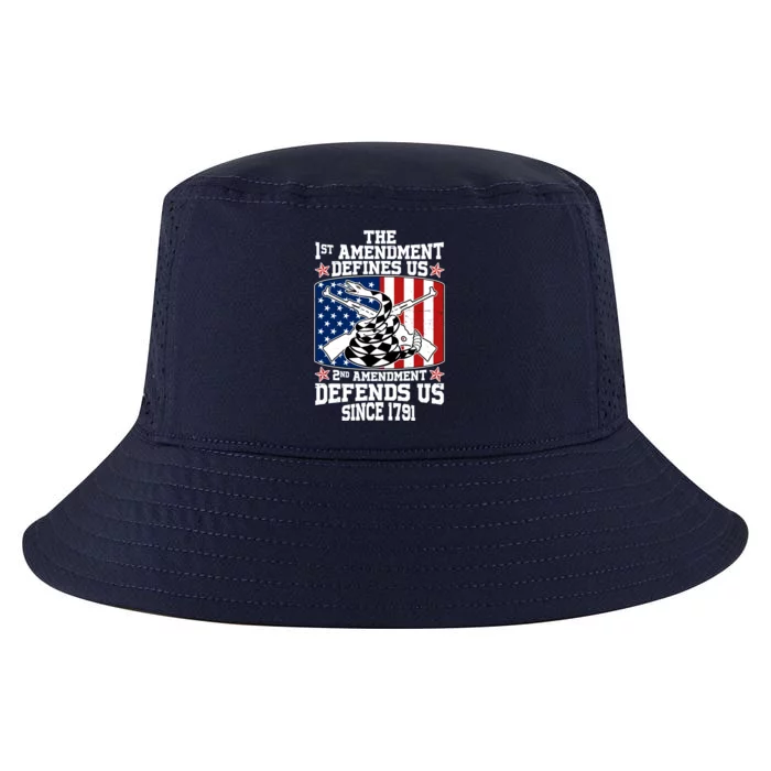 1st Amendment Defines Us 2nd Amendment Defends Us Since 1791 Cool Comfort Performance Bucket Hat