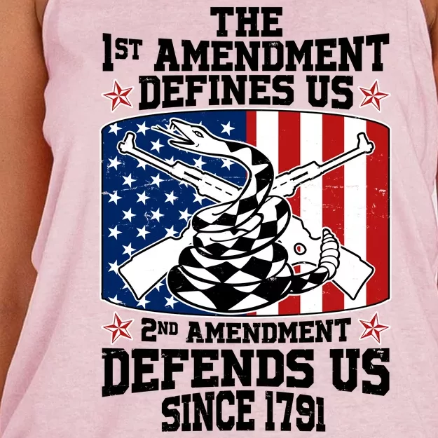 1st Amendment Defines Us 2nd Amendment Defends Us Since 1791 Women's Knotted Racerback Tank