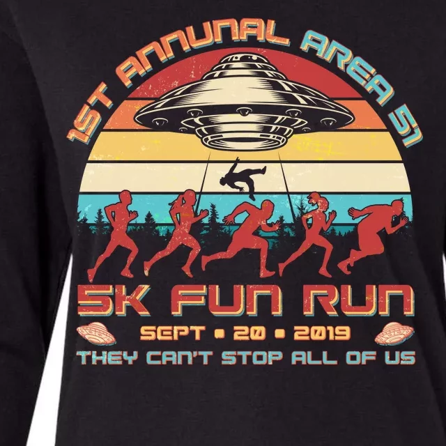 1st Annual Area 51 5K Fun Run Funny Retro Alien Womens Cotton Relaxed Long Sleeve T-Shirt