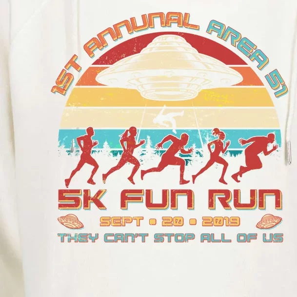 1st Annual Area 51 5K Fun Run Funny Retro Alien Womens Funnel Neck Pullover Hood