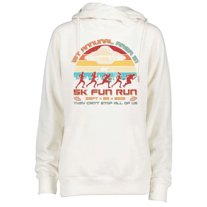 1st Annual Area 51 5K Fun Run Funny Retro Alien Womens Funnel Neck Pullover Hood