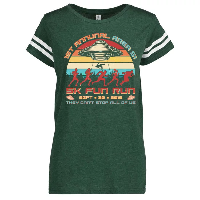 1st Annual Area 51 5K Fun Run Funny Retro Alien Enza Ladies Jersey Football T-Shirt